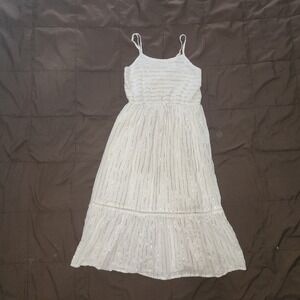 Japna Kids White maxi dress w Spagetti Straps & silver stripes. Girls size 8